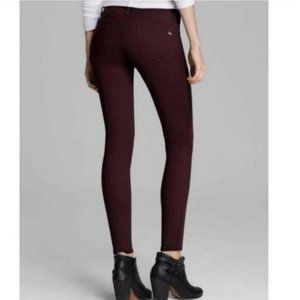Rag & Bone Lamb Leather Panel Stripe Skinny Jeans Burgundy Size 24